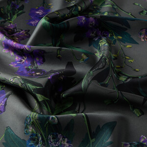 Silver Wild Violet Print Silk Twill Scarf - Thumbnail