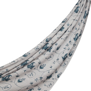 Silver Woven Floral Spiral Wool Silk Scarf - Thumbnail