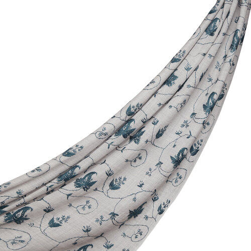 Silver Woven Floral Spiral Wool Silk Scarf