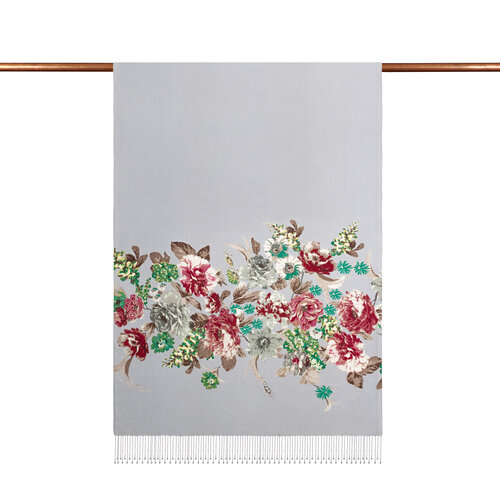 شال حرير بتصميم ورود لون فضي