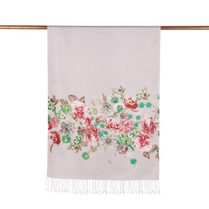 Silver Yediveren Tarhi Print Silk Scarf - Thumbnail