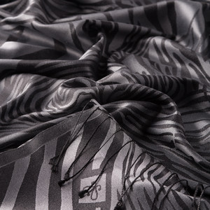 Silver Zebra Jacquard Silk Scarf - Thumbnail