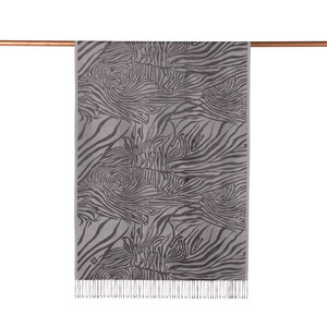 Silver Zebra Jacquard Silk Scarf - Thumbnail