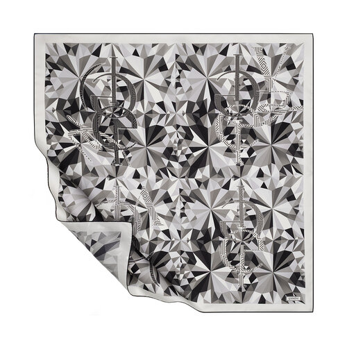 Siyah Beyaz Kaleydoskop Tivil İpek Eşarp 