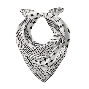 Siyah Beyaz Kefiye Saten İpek Mendil - Thumbnail