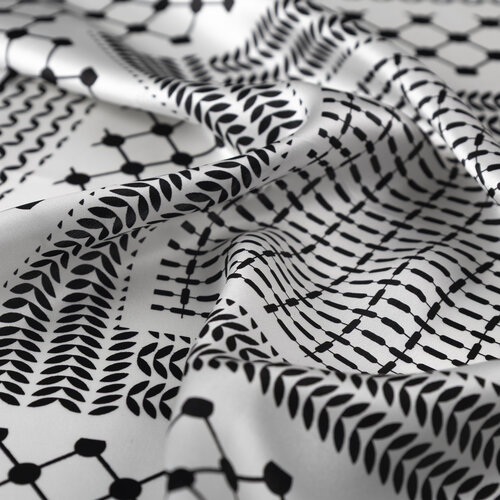 Siyah Beyaz Kefiye Saten İpek Mendil