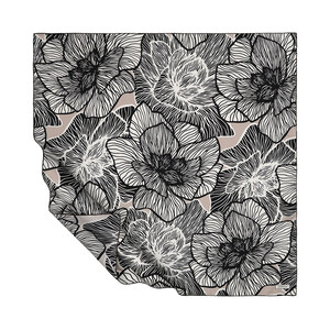 ipekevi - Siyah Beyaz Lotus Tivil İpek Eşarp