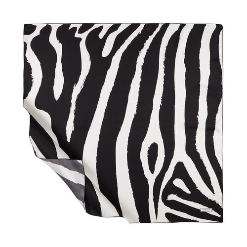 Siyah Beyaz Makro Zebra Desenli Tivil İpek Eşarp