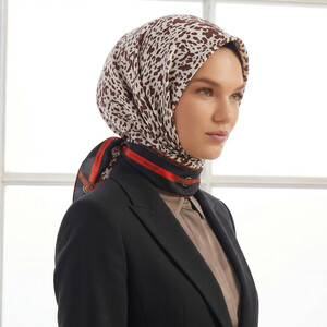 Siyah Beyaz Manej Tivil İpek Eşarp - Thumbnail