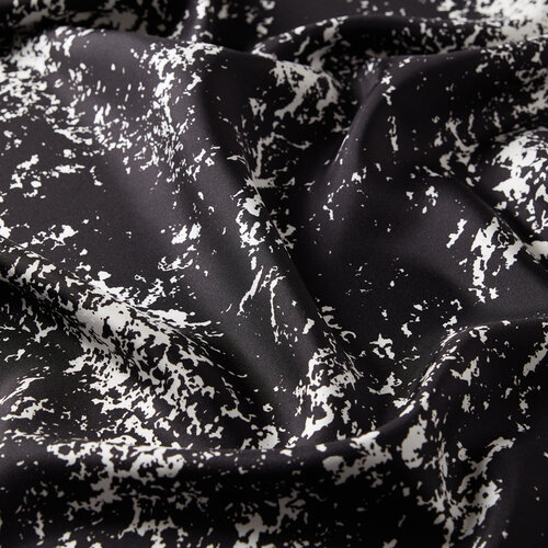 Siyah Beyaz Mermer Desenli Tivil İpek Eşarp