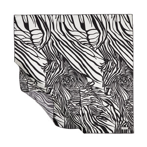 Siyah Beyaz Zebra Desenli Tivil İpek Eşarp - Thumbnail