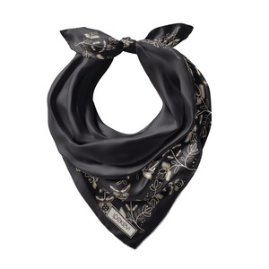 Siyah Bindallı Saten İpek Mendil - Thumbnail