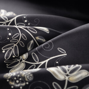 Siyah Bindallı Tivil İpek Eşarp - Thumbnail