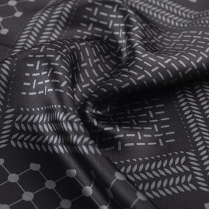 Siyah Füme Kefiye Saten İpek Mendil - Thumbnail