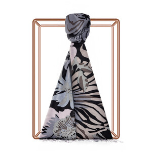 ipekevi - Siyah Füme Nihavent Desenli İpek Şal