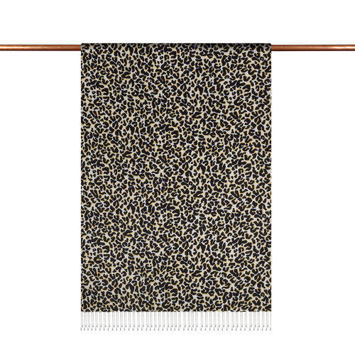 Siyah Gold Leopar Desenli İpek Şal