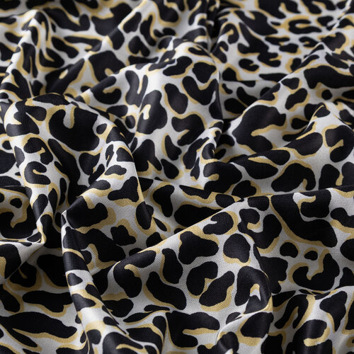 Siyah Gold Leopar Desenli İpek Şal