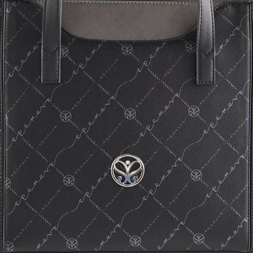 Siyah Gümüş Monogram Cep Detaylı Tote Çanta