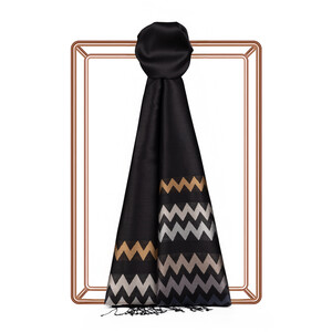 ipekevi - Siyah Kahve Zig Zag Desenli İpek Şal 