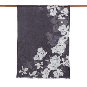 ipekevi - Siyah Kış Gülleri Desenli Şal (1)