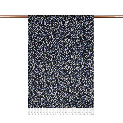 Siyah Lacivert Leopar Desenli İpek Şal