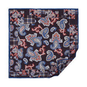 Siyah Mavi Patchwork Desenli Tensel Eşarp - Thumbnail
