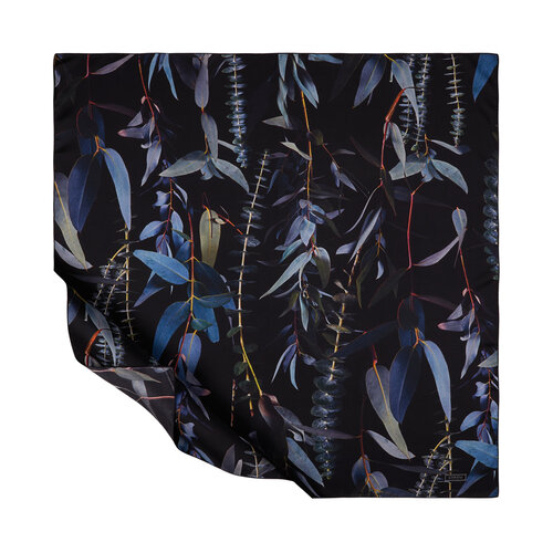 Siyah Okaliptus Desenli Tivil İpek Eşarp