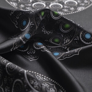 Siyah Telkari Saten İpek Mendil - Thumbnail