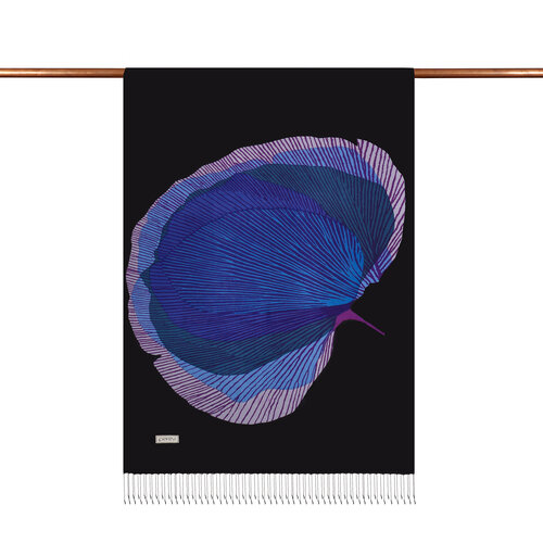 Siyah Violet İpek Ağacı Desenli İpek Şal