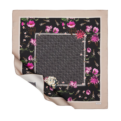 ايشارب حرير تويل تصميم ورود لون أسود وبيج