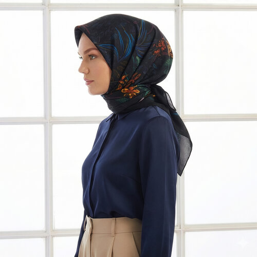 Siyah Yeşil Karanlık Orman Tivil İpek Eşarp