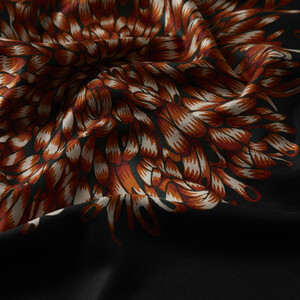 Siyah Yıldız Çiçeği Desenli İpek Şal - Thumbnail