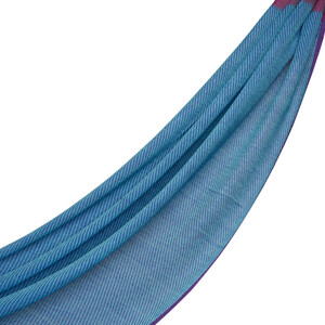Sky Blue Bordered Wool Silk Scarf - Thumbnail