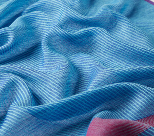 Sky Blue Bordered Wool Silk Scarf - Thumbnail