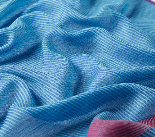 Sky Blue Bordered Wool Silk Scarf