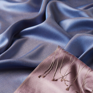 Sky Blue Coral Bronze Reversible Silk Scarf - Thumbnail