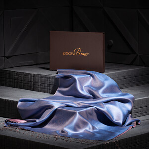 Sky Blue Coral Bronze Reversible Silk Scarf - Thumbnail