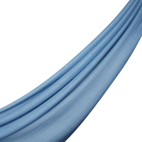 Sky Blue Ikat Print Wool Silk Scarf