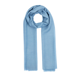 ipekevi - Sky Blue Ikat Print Wool Silk Scarf (1)
