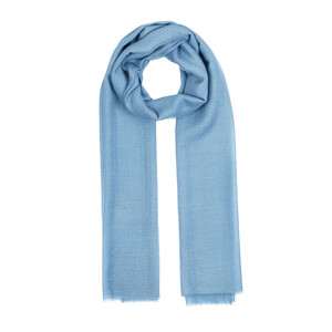 Sky Blue Ikat Print Wool Silk Scarf - Thumbnail