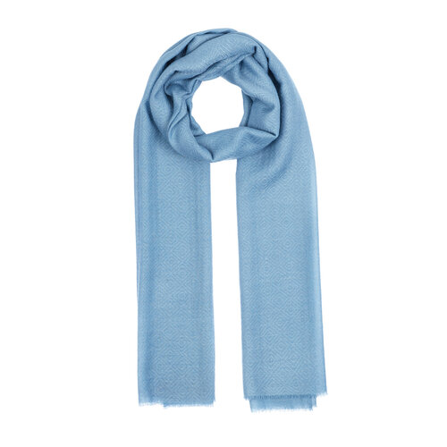 Sky Blue Ikat Print Wool Silk Scarf