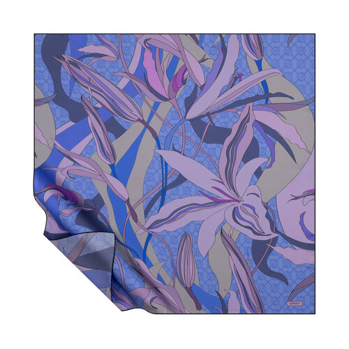 Sky Blue Mono Irises Twill Silk Scarf