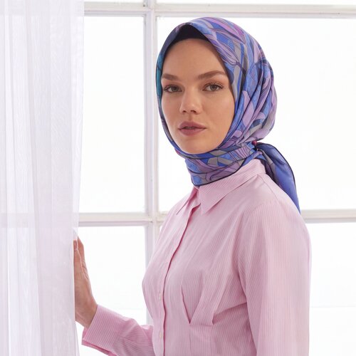 Sky Blue Mono Irises Twill Silk Scarf