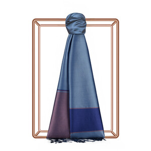 Sky Blue Striped Silk Scarf - Thumbnail