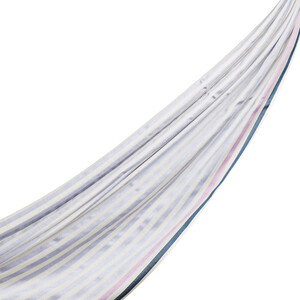 Sky Blue Striped Silk Scarf Shawl - Thumbnail