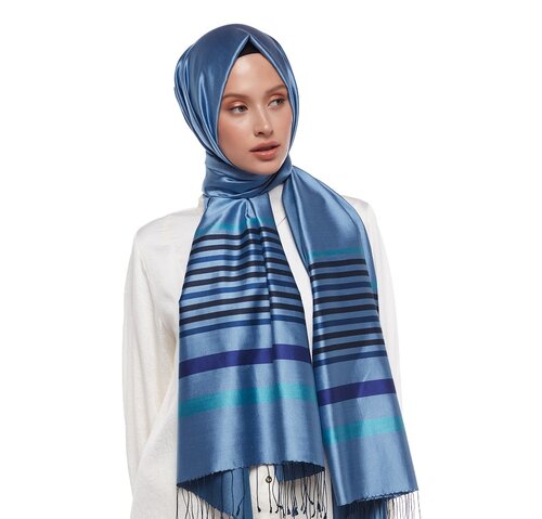 Sky Blue Thin Meridian Striped Silk Scarf