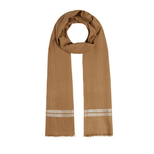 ipekevi - Soil Brown Lurex Striped Cotton Silk Scarf (1)