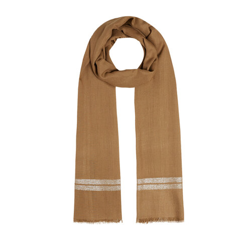 Soil Brown Lurex Striped Cotton Silk Scarf