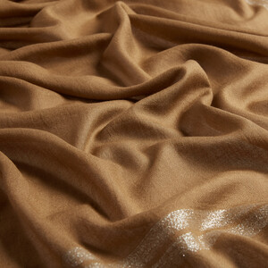Soil Brown Lurex Striped Cotton Silk Scarf - Thumbnail
