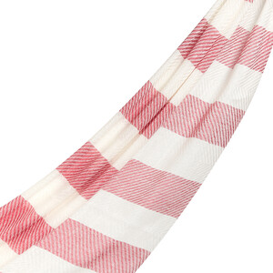 Sour Cherry Block Striped Linen Cotton Scarf - Thumbnail